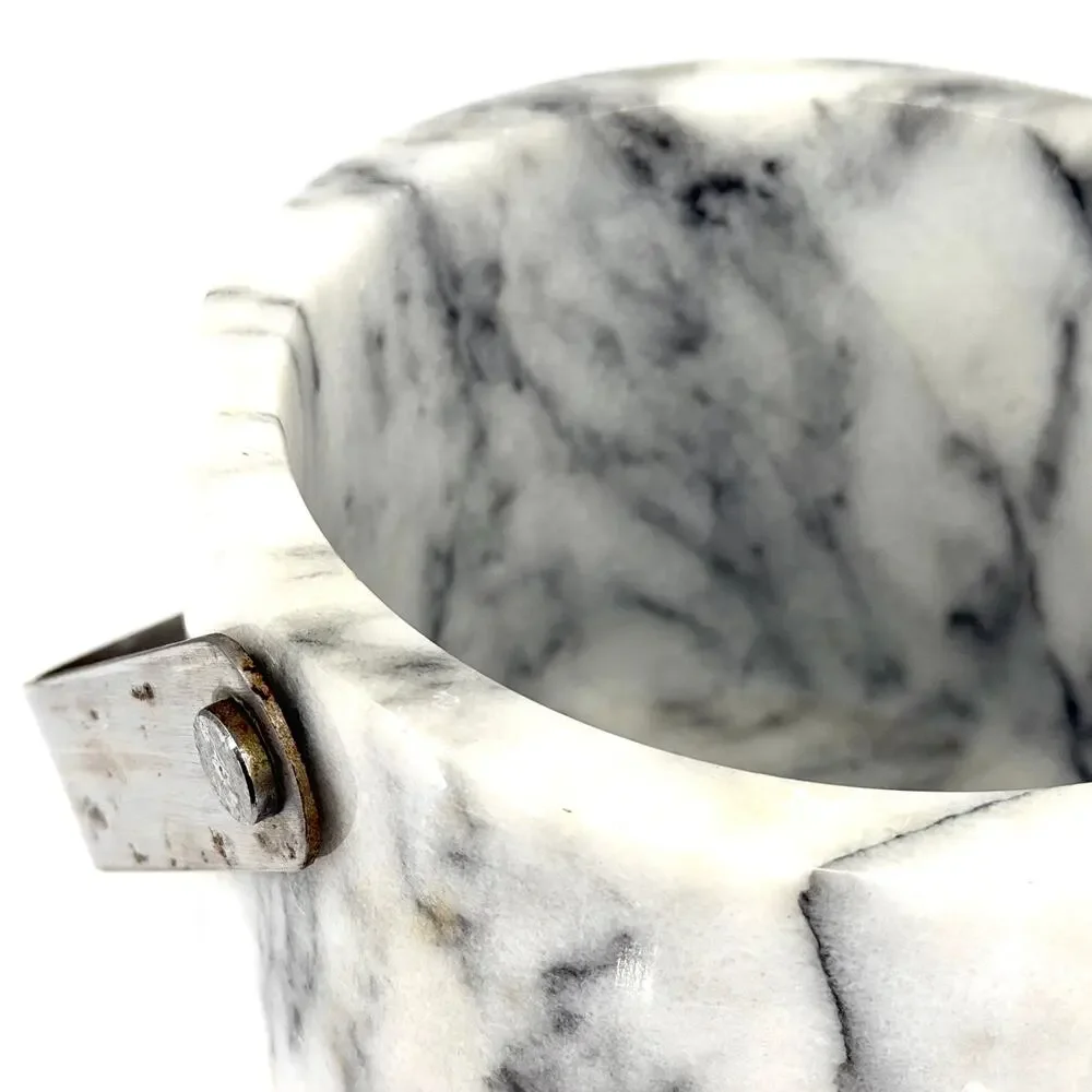 Vintage 70s White Grey Solid Marble Hollywood Regency Heavy Barware Ice Bucket